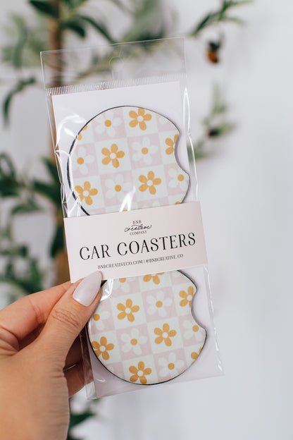 Checkered Daisies Car Coasters