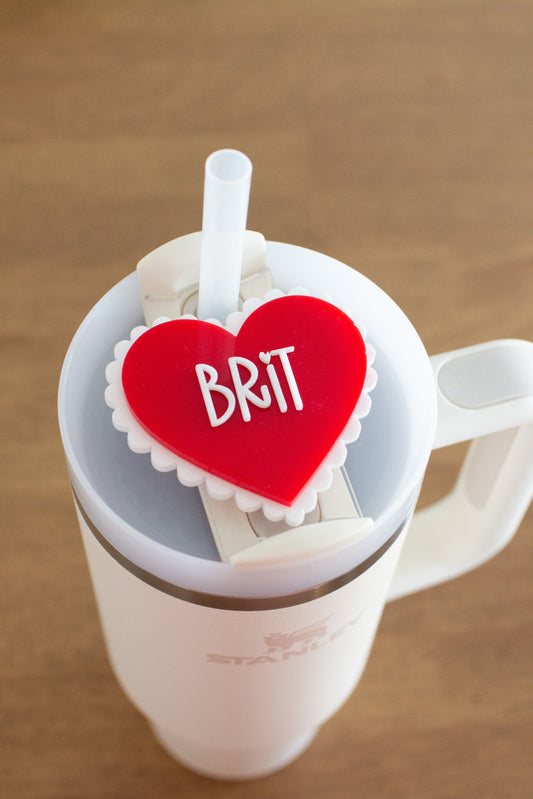 Personalized Scalloped Heart Lid Topper with Name