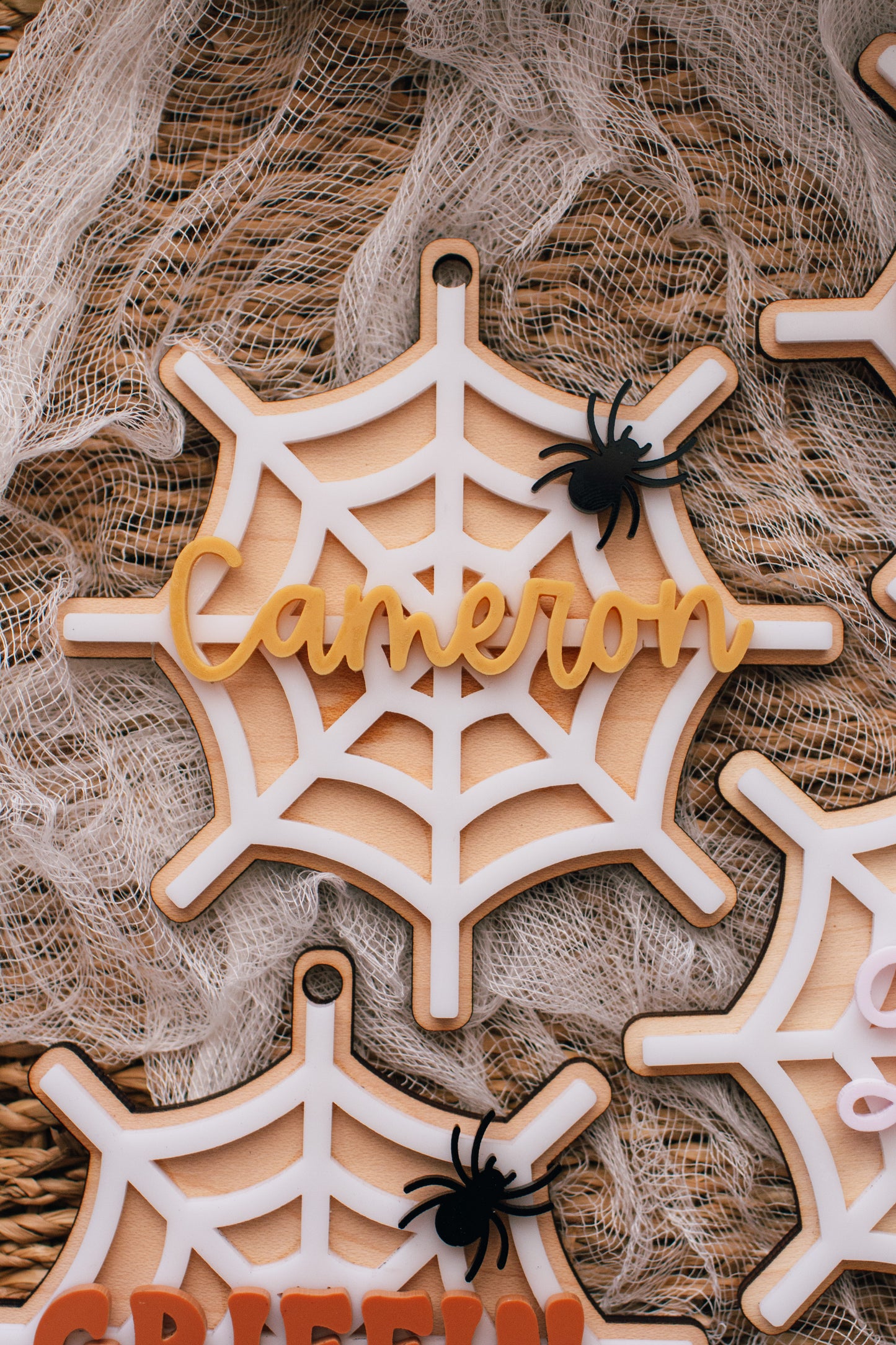 Spider Web Halloween Basket Tag