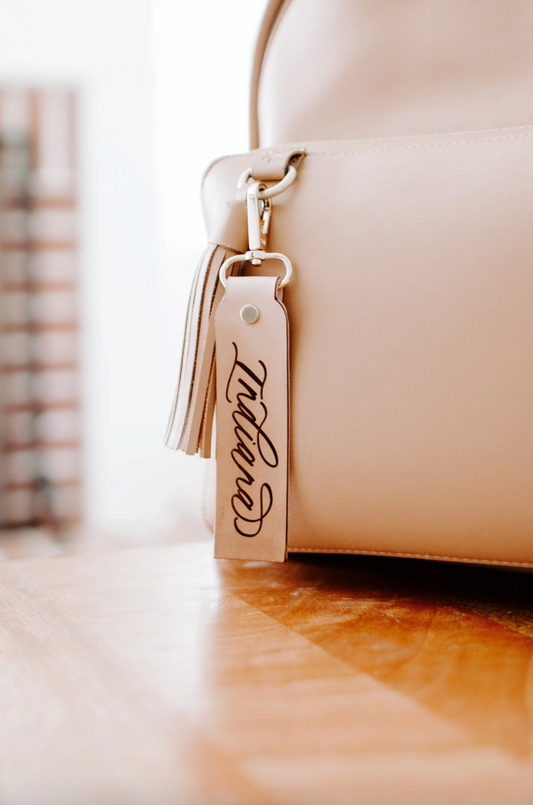 Hand Lettered Leather Keychain
